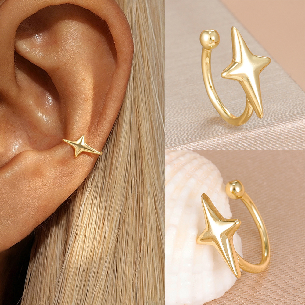 Exquisite Sparkling Star Ear Clips for Women Without Pierced Ears, Ear Cuffs, Ins-Style Niche Minimalist Plain Hoop Earrings, High-End Earrings
