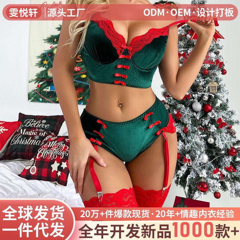 Foreign trade sexy lingerie Christmas velvet set, sexy lace, no-removal garter belt, supports design and prototyping for Amazon Foreign trade sexy lingerie Christmas velvet set, sexy lace, no-removal garter belt, supports design and prototyping for Amazon