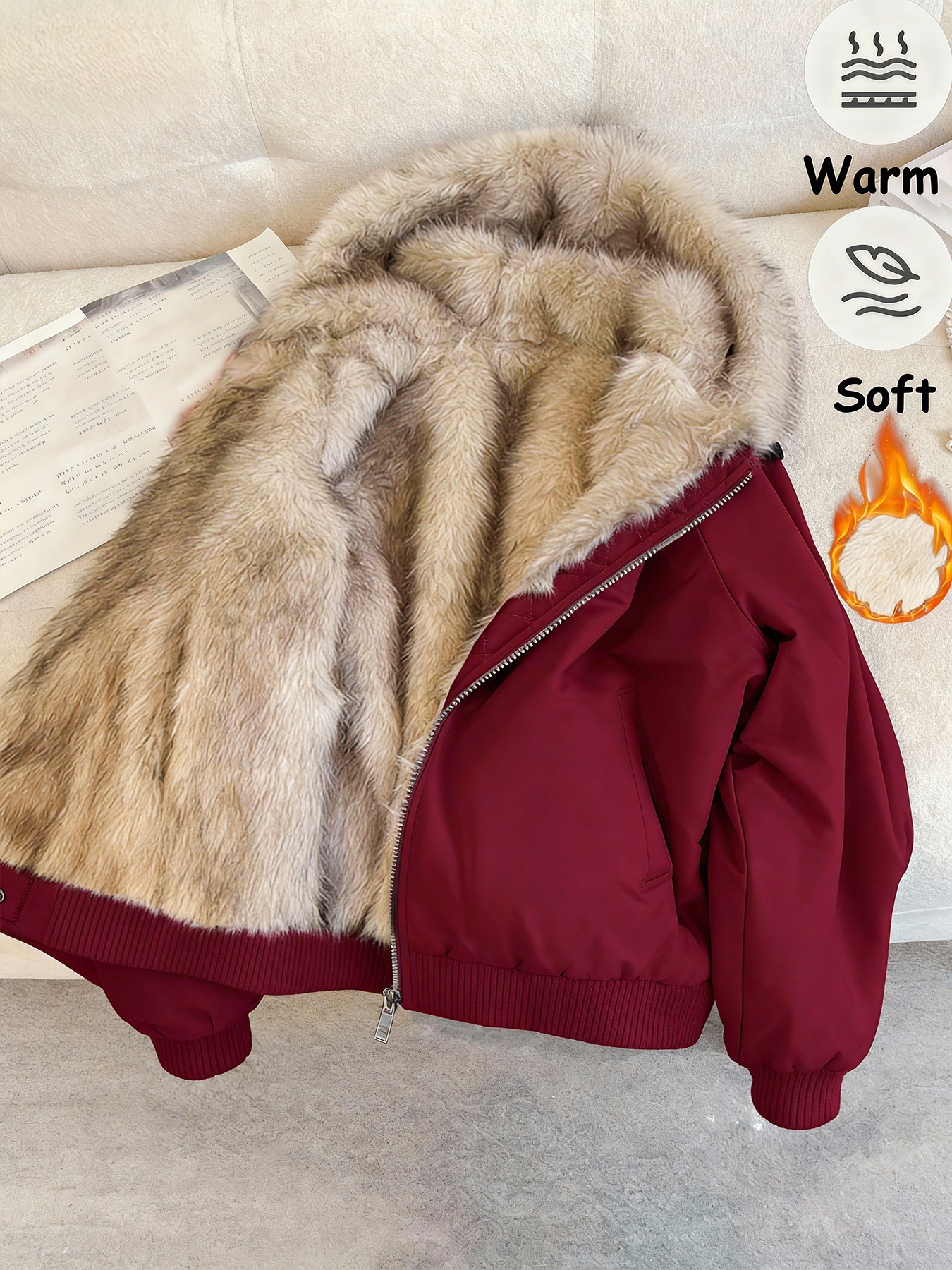Black Retro Furry Cotton Jacket with Fur Collar, Cotton Jacket, Women's Winter Design, Loose Casual Chic Top