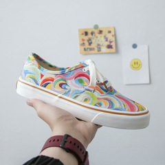 Men's Spring New Canvas Shoes, Korean Version, Rainbow Graffiti Couple Platform Shoes, Trendy, Instagram Street Style, Low-Top Canvas Shoes