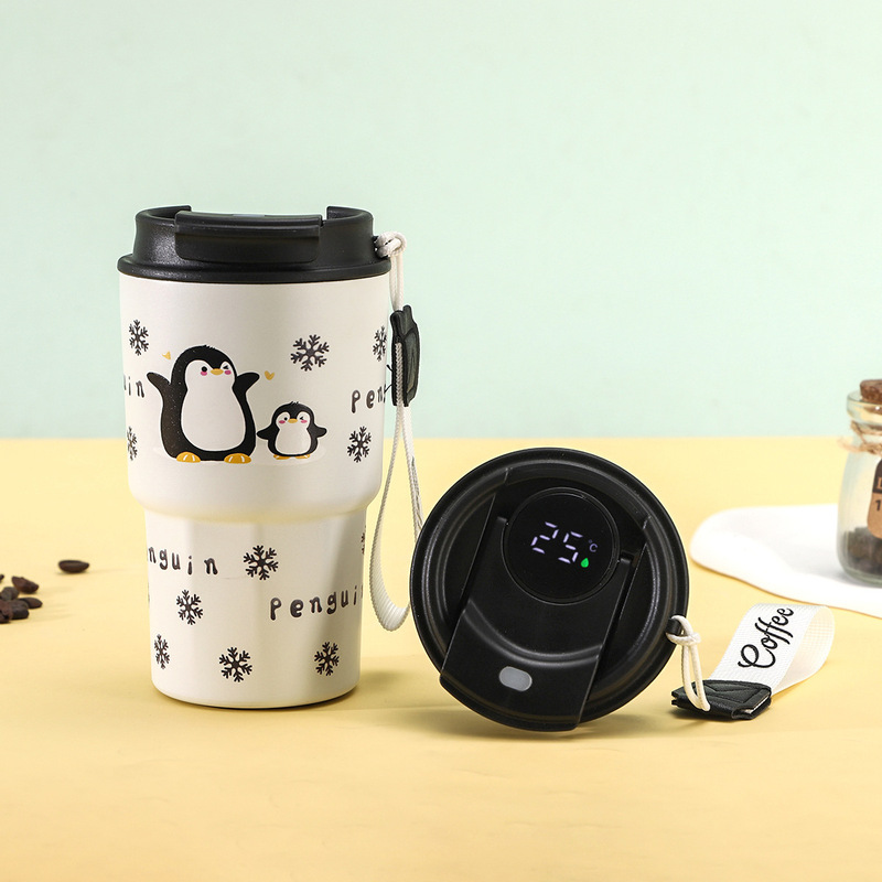 かわいい漫画のスマート温度表示コーヒーカップ、シンプルな316ステンレス鋼の魔法瓶カップ、見栄えの良いポータブルカップ|undefined