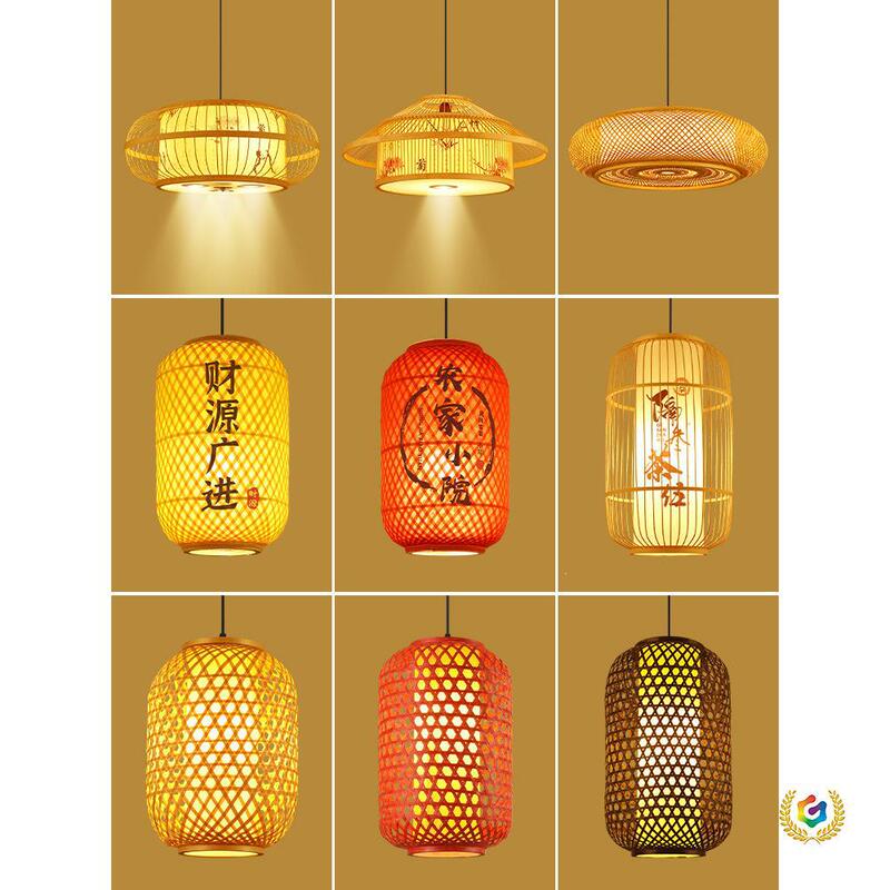 New Chinese-Style Bamboo Lanterns for Restaurants, Tea Houses, Hot Pot Restaurants, and Guesthouses, with Printed Text, Outdoor Waterproof Hanging Lights, Chinese-Style Bamboo Lampshades