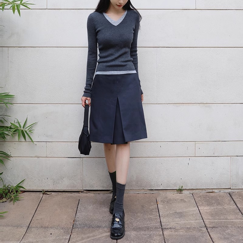 春夏新作ハイウエストAラインスカート女性用、小柄な方向け、万能着痩せプロスカート、通勤用バークリースタイル|undefined