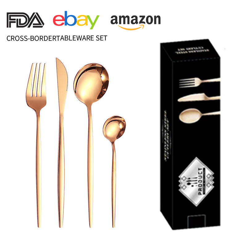 Juego de cuchillo y tenedor de comida occidental portuguesa de acero inoxidable de Amazon transfronterizo Juego de 24 piezas de bistec, cuchillo, tenedor, cuchara, cuchara, juego de cuchara de postre