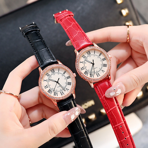 Wish women's watch new watch women's simple diamond-encrusted luminous retro women's watch strap quartz watch manufacturer
