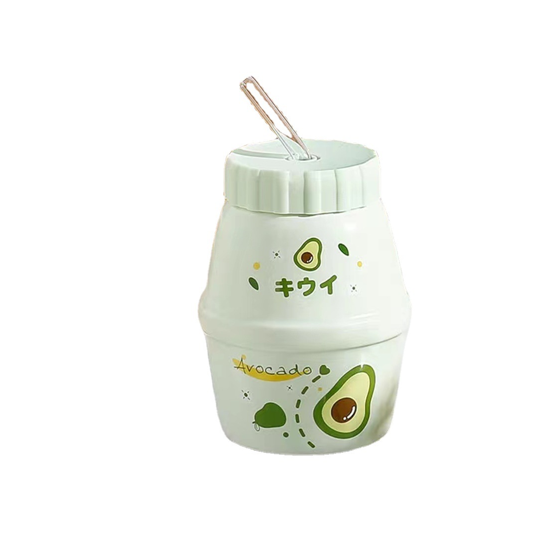 Taza de cerámica de vaca de personalidad creativa con tapa de paja de alto aspecto niña taza de agua taza de fruta linda de verano