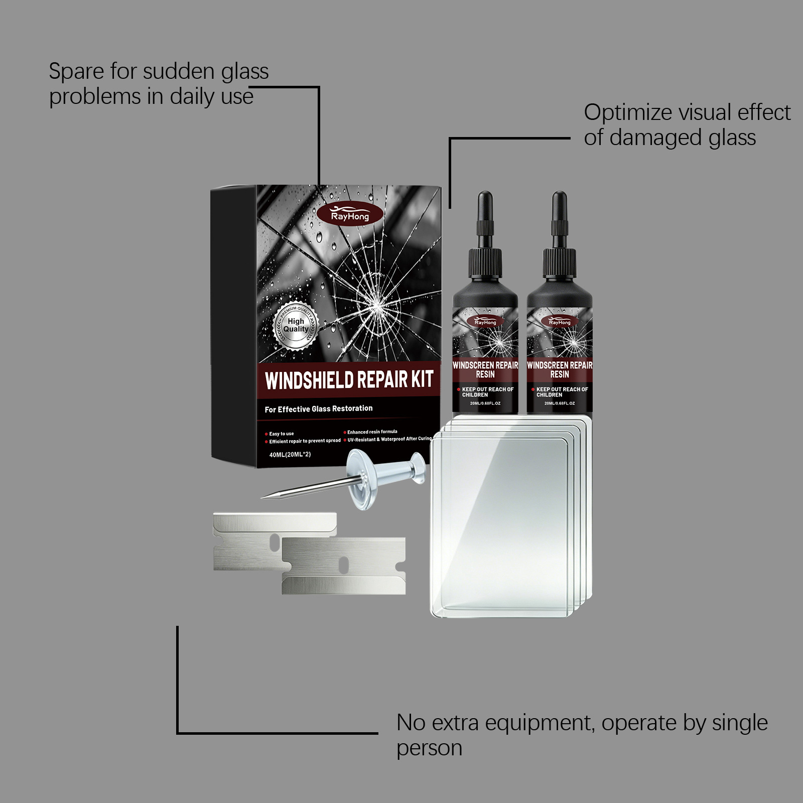 Rayhong Windshield Care Kit Car Windshield Repair Clear Vision Daily Care