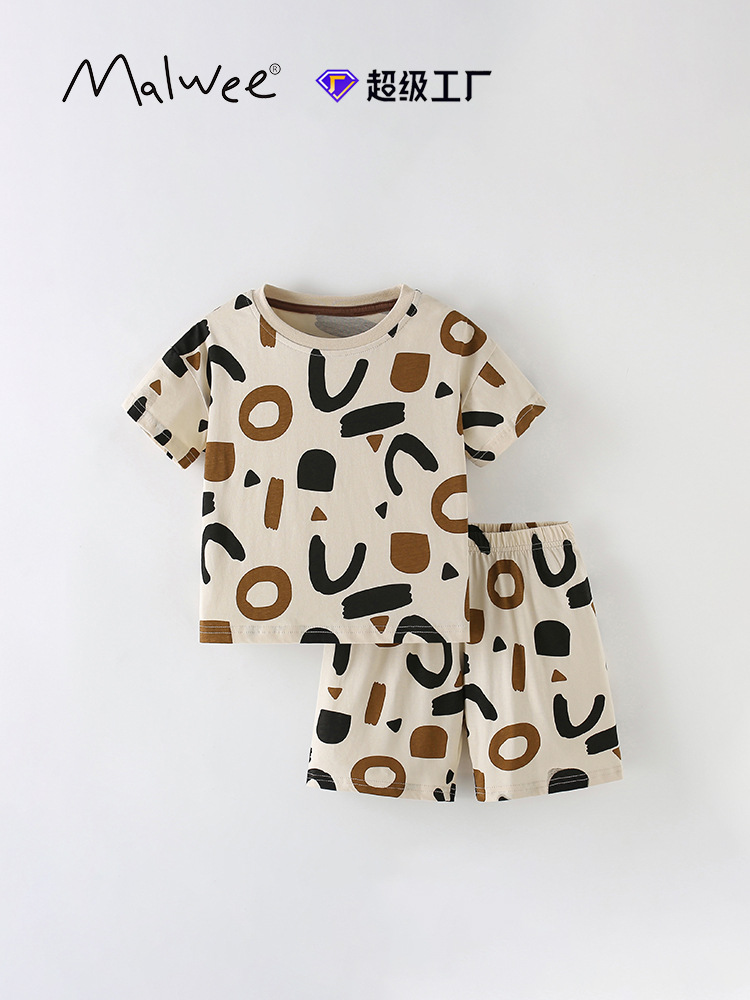 Malwee transfronterizo de niños dos piezas de verano nuevo estilo europeo y americano de niños de cuello redondo de manga corta ropa de hogar para niños set