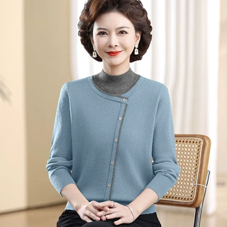 2025年妈妈装秋冬新款半高领100%纯羊毛衫中老年女毛衣保暖打底衫