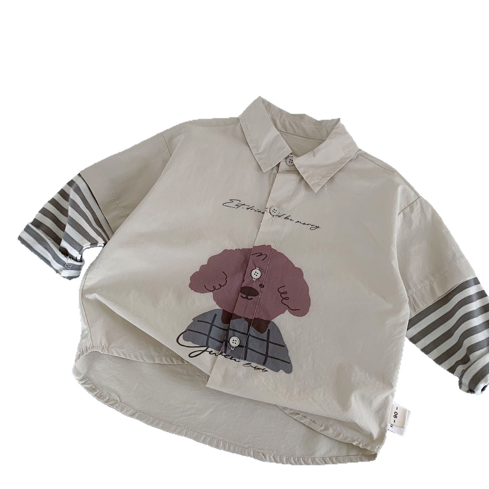 Camisas infantiles Mai Bao 2025, otoño nuevo estilo coreano de dibujos animados para bebés masculinos y femeninos, camisas falsas de dos piezas para niños primavera y otoño