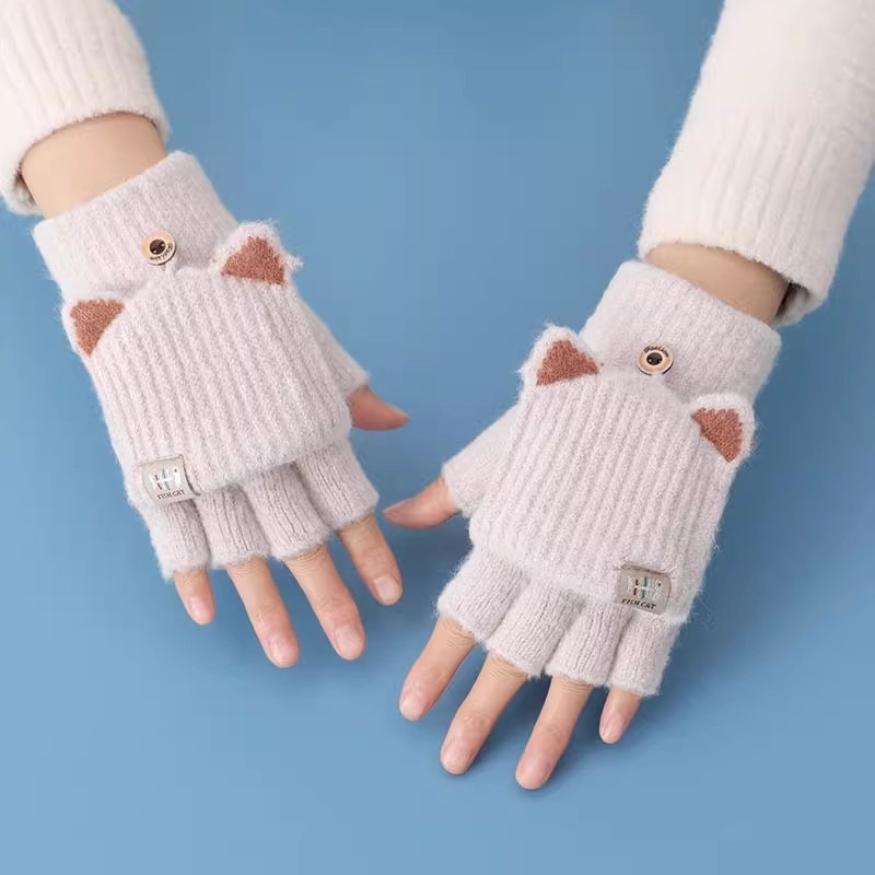露指カバー手袋女性冬保温学生児童かわいいinsニット毛糸半指タッチできる冬|undefined