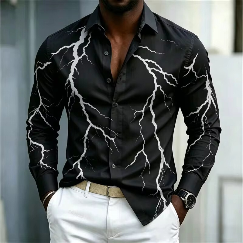 Cross-Border Amazon Independent Site Men's Shirt with Unique Lightning 3D Print Long-Sleeve Shirt Casual Street Style Cross-Border Amazon Independent Site Men's Shirt with Unique Lightning 3D Print Long-Sleeve Shirt Casual Street Style