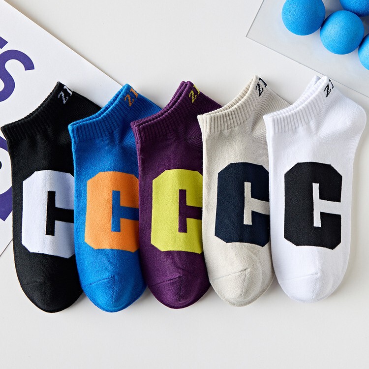 C socks men's socks summer thin sweat-absorbent breathable low-top trendy ins blue ankle socks shallow mouth personality black and white low waist