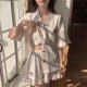 Pajamas Women's Summer Sweet Shorts Short-sleeved Crepe Cotton with Chest Pad Cardigan Summer Thin Women's Home Clothes suit