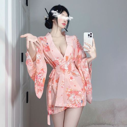 Super tender and amazing~Sakura yukata, kimono, bathrobe, large size pajamas, private room, home clothes, nightgown, sexy underwear