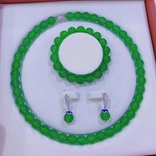 批发帝王绿玉髓圆珠项链套盒红玛瑙百搭款玉石三件套首饰礼品