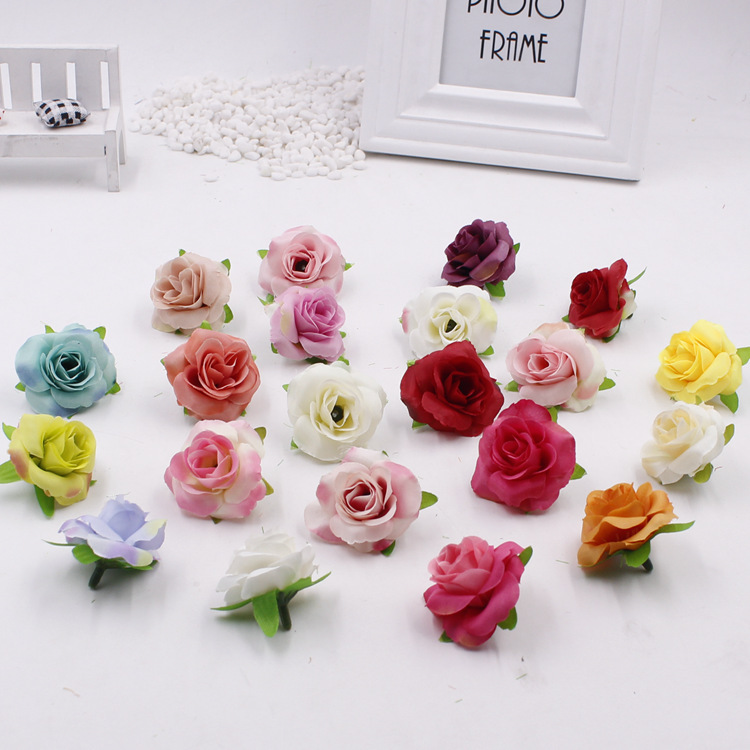 Cross-border 4.5cm silk small rose head cream rose simulated flower…