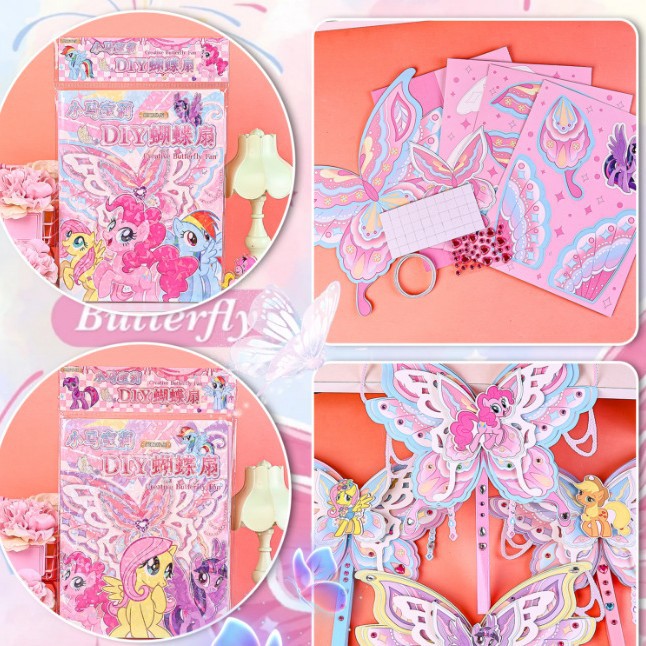 DIY蝴蝶扇手工制作创意造型可动机关人物送礼diy扇子素材套装玩具