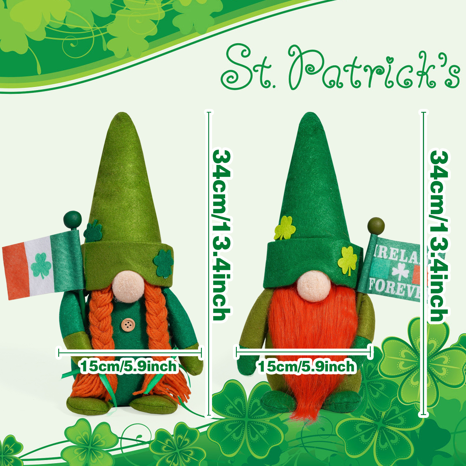 Muñecas irlandesas transfronterizas del día de San Patricio sin cara enano creativo hojas verdes Rudolph decoraciones