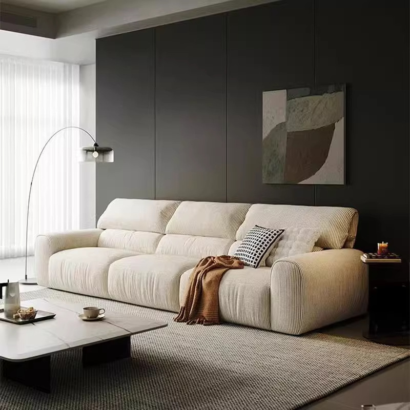 Sofá verde de tela de pana resistente a arañazos, estilo francés, madera maciza, para apartamento pequeño, fábrica de muebles Guangdong Foshan.