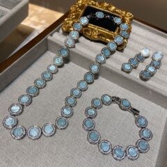 中古ヴィンテージインズナチュラルブルーシェルセットレディースライトラグジュアリーオーシャンハートネックレスブレスレットイヤリングジュエリー