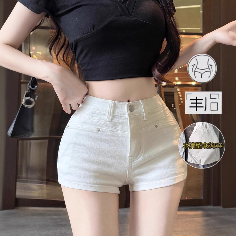 White Denim Shorts for Women, Summer New Style, Petite, Tight-Fitting, Stretchy, Slimming, Hip-Hugging, A-Line Hot Pants, Trendy