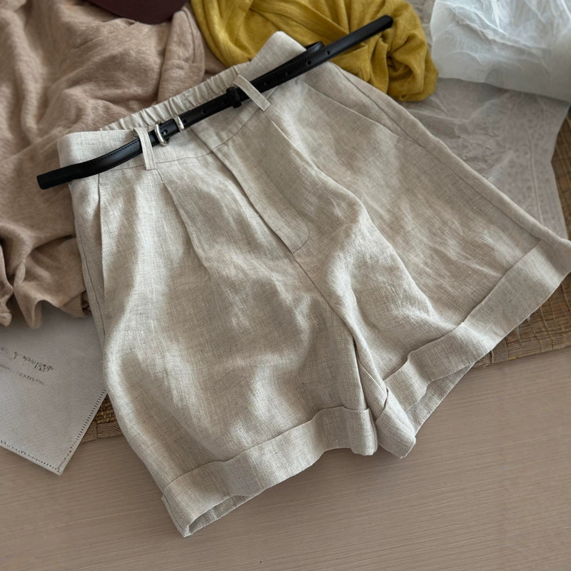 High-End Linen Casual Shorts for Women 2026 New Summer Style Loose Rolled-Edge Design Straight-Leg Slimming Wide-Leg Pants High-End Linen Casual Shorts for Women 2026 New Summer Style Loose Rolled-Edge Design Straight-Leg Slimming Wide-Leg Pants