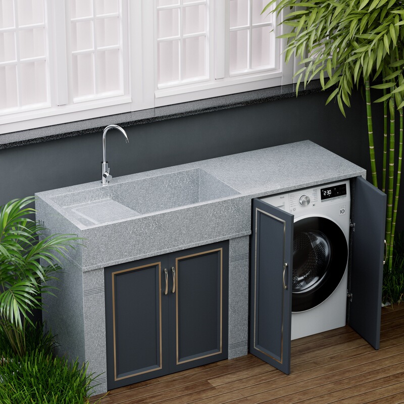 Granite Laundry Sink with Washing Machine Cabinet, Outdoor Courtyard Sink, Stone Spliced Laundry Cabinet, Marble Wash Basin