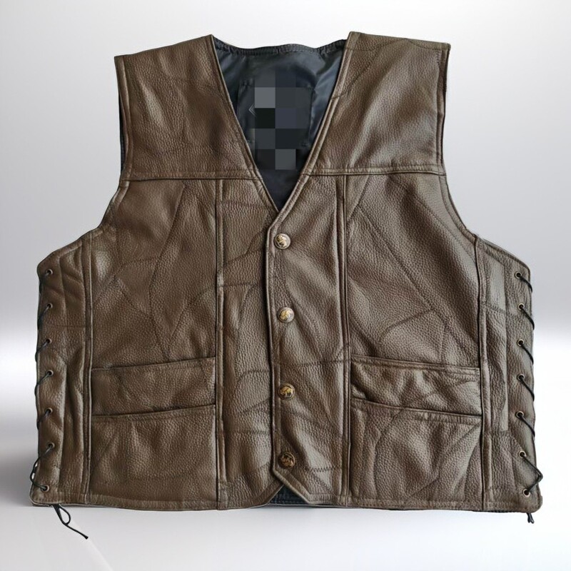 Harley Vest Men's Casual Source Factory Vest Genuine Leather European and American Vest Angora Pattern Brown Genuine Leather