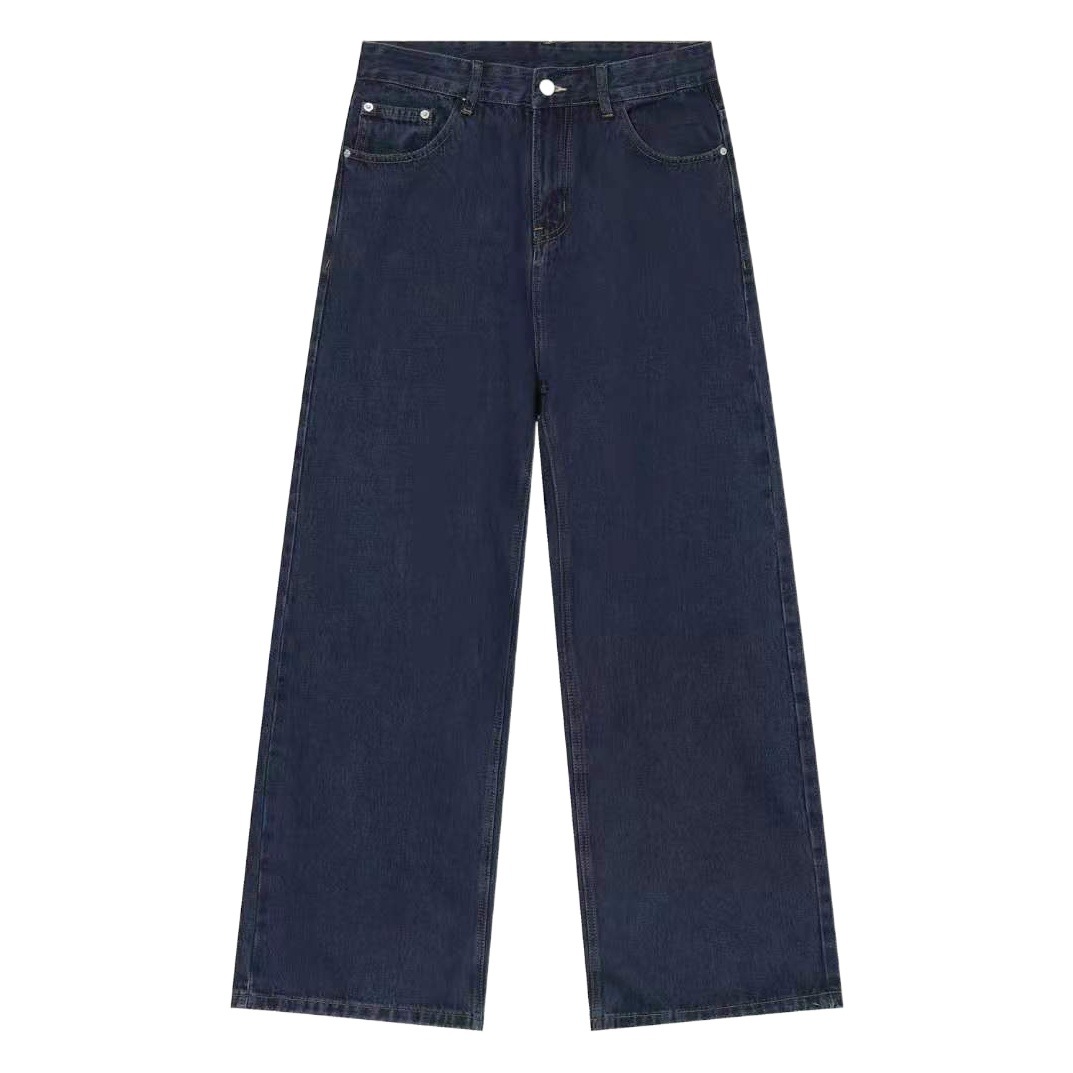 Nirben Denim | Jeans azul oscuro estilo coreano suelta pierna ancha casual lavado pantalones largos rectos