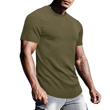 2023跨境男士運動緊身短袖t恤 外貿男裝圓領上衣亞馬遜健身束身衣