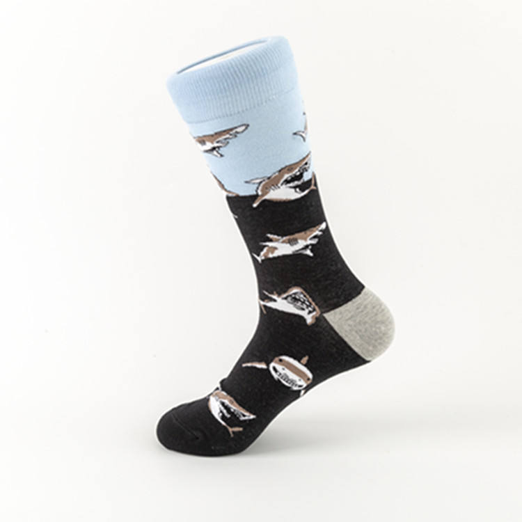 Wholesale Crazy Fun Animal Shark Pattern Socks Men's Novelty Mid-Calf Socks