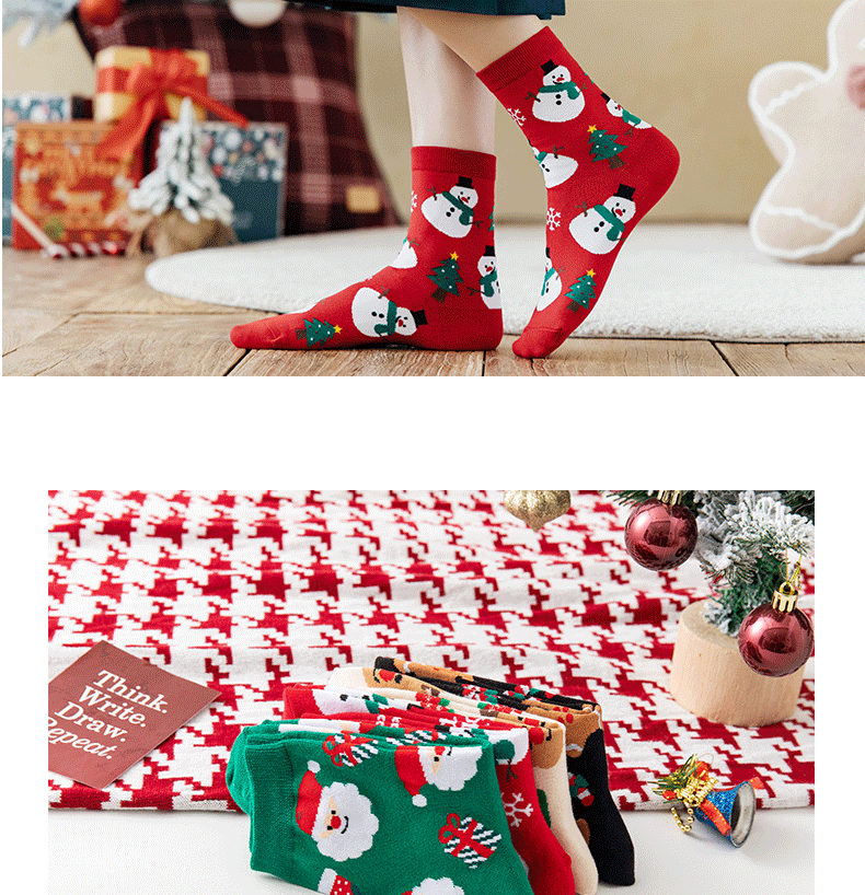 Stretchy Elasticity A Pair Quantity Christmas Christmas Women's Cartoon Nylon Cotton Jacquard Crew Socks A Pair