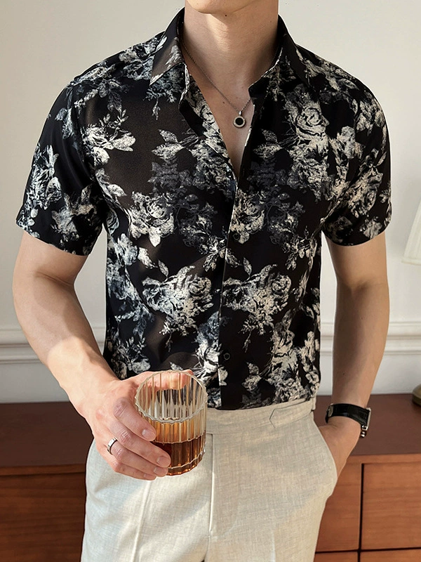 Летняя универсальная рубашка с коротким рукавом, slim fit