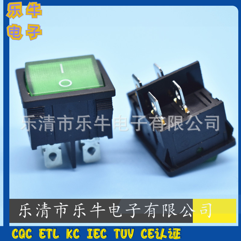 方形绿色带灯船型开关21*24mm绿色带灯翘板开关 KCD5绿色电源开关