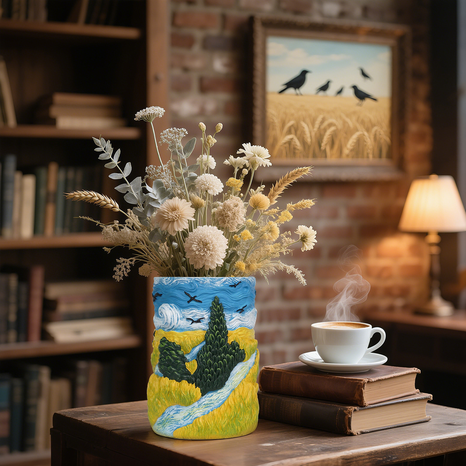  Hot Selling Creative Hand-Painted Art Wheat Field Sky Flower Pot Home Outdoor Garden Landscape Resin Decoration