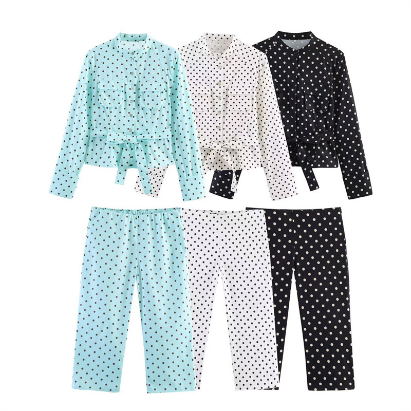 Cross-Border Foreign Trade 2026 Spring Women's Polka Dot Shirt Jacket Capri Pants Set 2010708 6929406