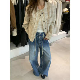 元派bluepops2025秋季新款毛边编织小香风外套通勤短款开衫W2457