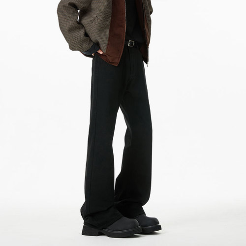 Four Seasons American Style Slimming and Tall Black Curved Knife Jeans for Men Cleanfit Wide-Leg Straight Tube Pants