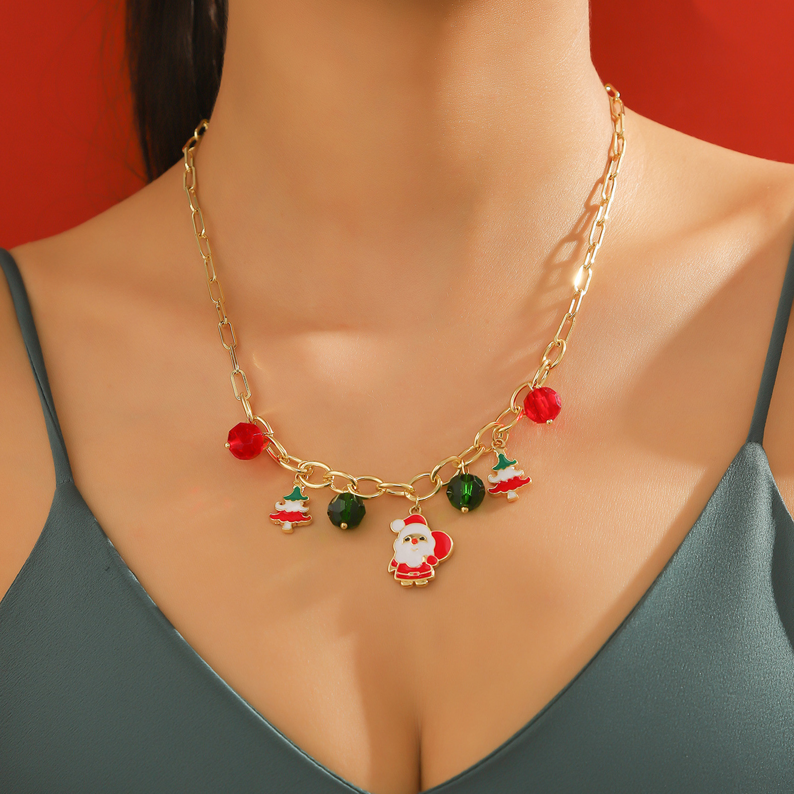 bijoux exclusifs nouveau produit collier de Noël collier de Noël multicouche collier de Noël_voghion.com