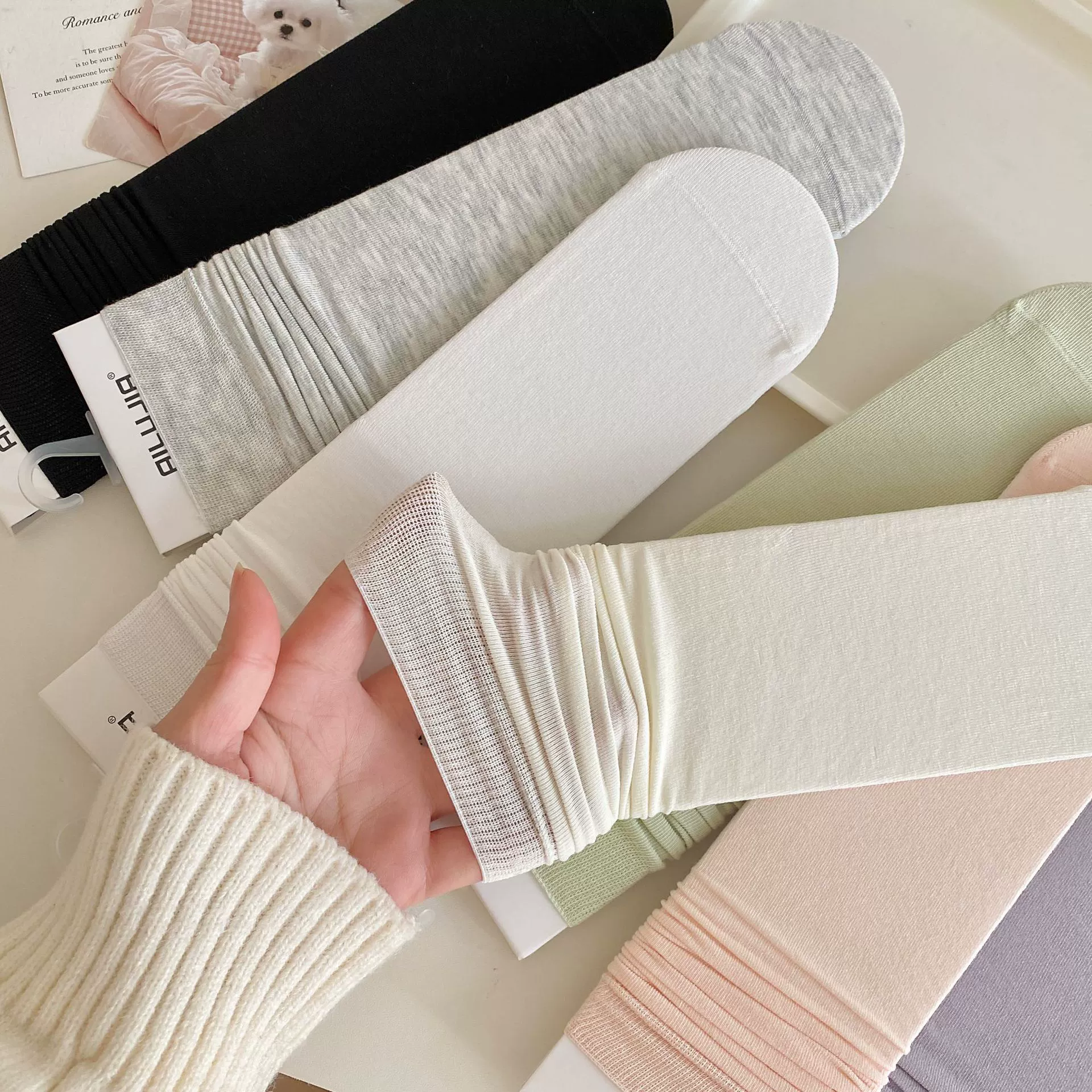 Summer thin cotton knee socks, mid-length