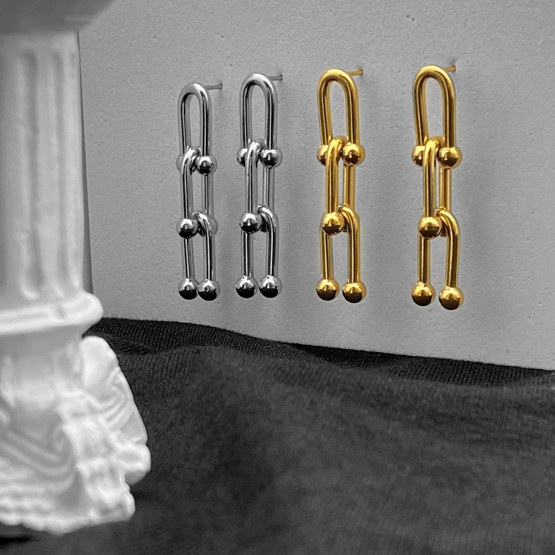 Drop Earrings Classification 1 Pair Hip-Hop Geometric Polishing Titanium Steel Drop Earrings