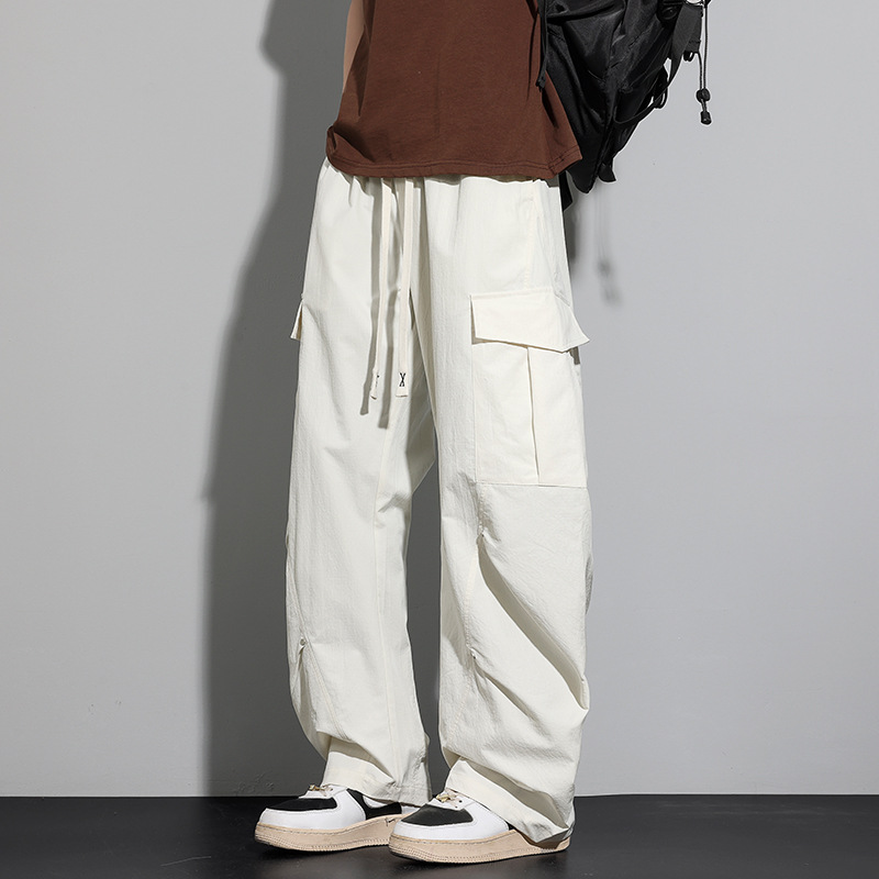 Ice Silk Quick-Dry Men's Casual Pants Summer Ultra-Thin Wide-Leg Straight Long Functional White Cargo Pants for Men Summer Trousers