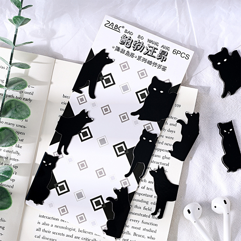 文化的で創造的な黒猫クリエイティブ磁気ブックマーク猫マグネット子猫ブッククリップ文具磁気猫ブックマーククリップ学生ギフト|undefined