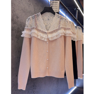 [plus size women's 40.00 kg-100.00 kg] temperament gentle sweet heavy industry lace top cardigan