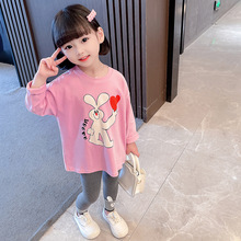 女童秋裝T恤2022新款中小兒童洋氣長袖笑臉打底衫2歲女孩圓領上衣
