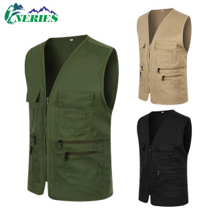 Outdoor Fishing Vest Work Clothes Multi-Pocket V-Neck Photography Work Clothes Reporter Work Clothes Vest Volunteer Vest