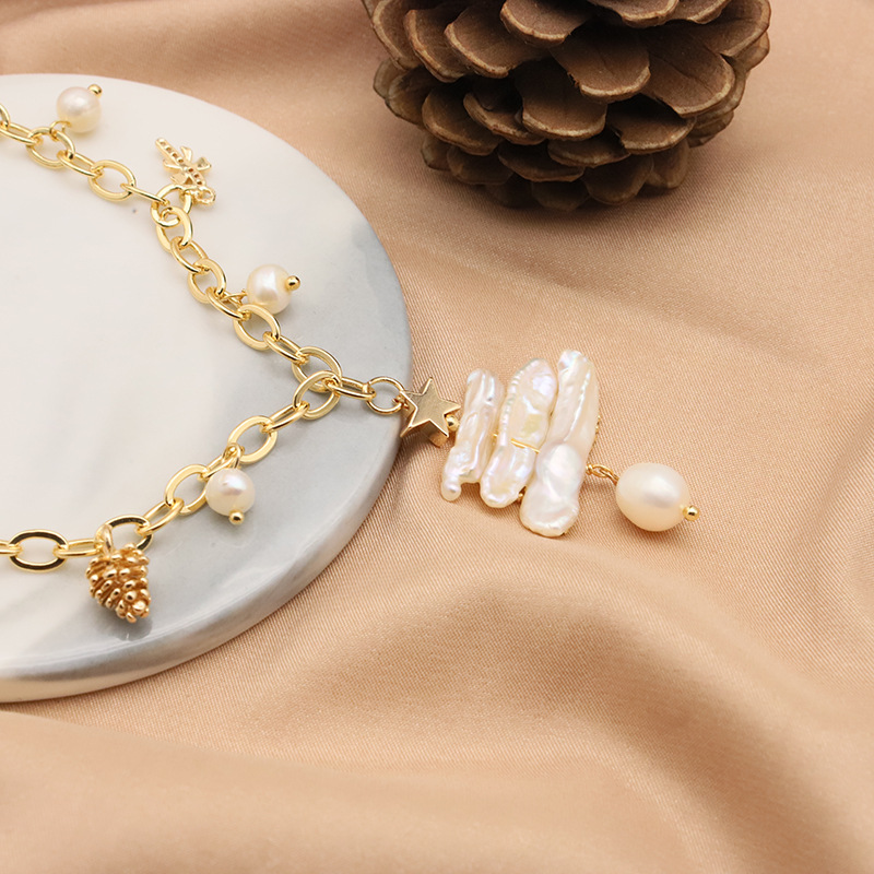 Collar de perlas naturales para mujeres originales hechas a mano de lujo ligero diamante barroco cuentas temperamento alto sentido regalo de Navidad