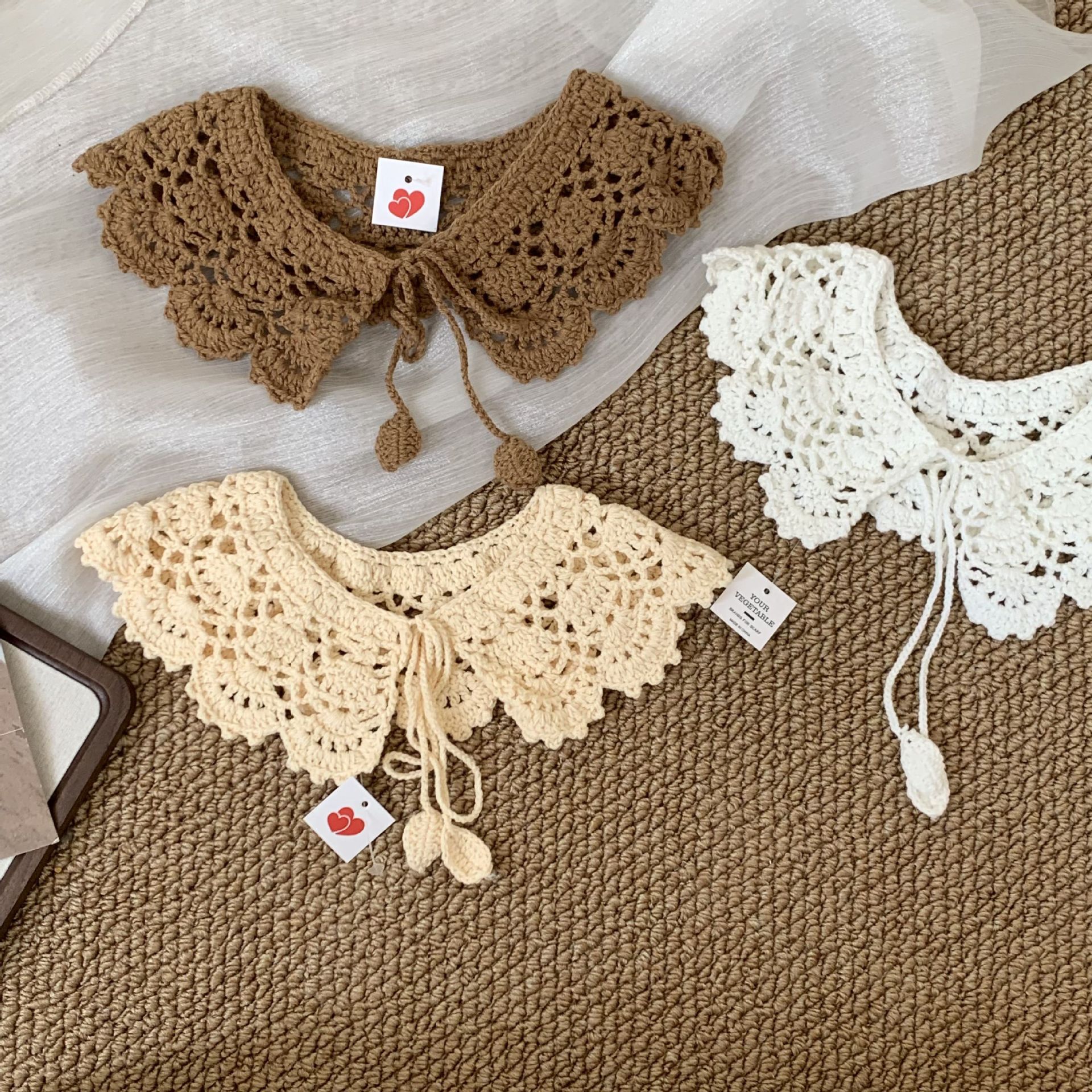 Cuello falso cuello niños bordado camisa de encaje hueco decoración pequeña fresca lazo muñeca cuello flor chal protector solar