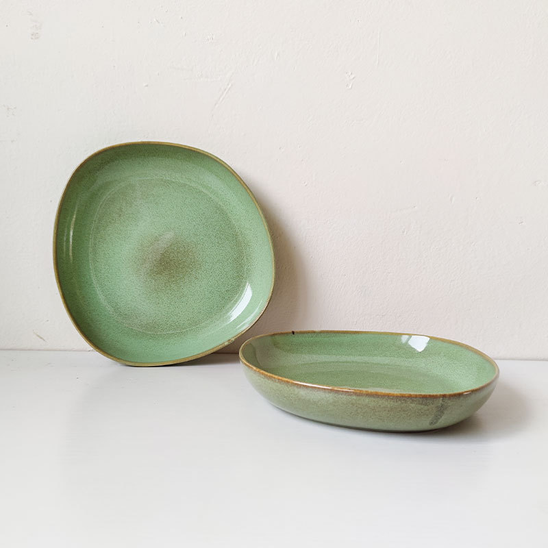 Emerald 8-inch special-shaped deep plate good-looking kiln dish deep plate feeling tableware personality suit slight flaw